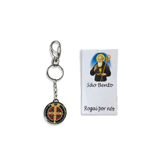 CHAVEIRO METAL DUPLA FACE COM MOSQUETE MEDALHA DE SÃO BENTO (6 UNIDADES)
